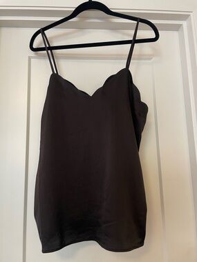Scallop V-Neck Black Satin Cami Top